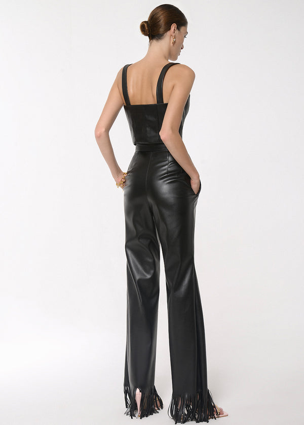 Liya CUIR NOIR FRINGE PANTS