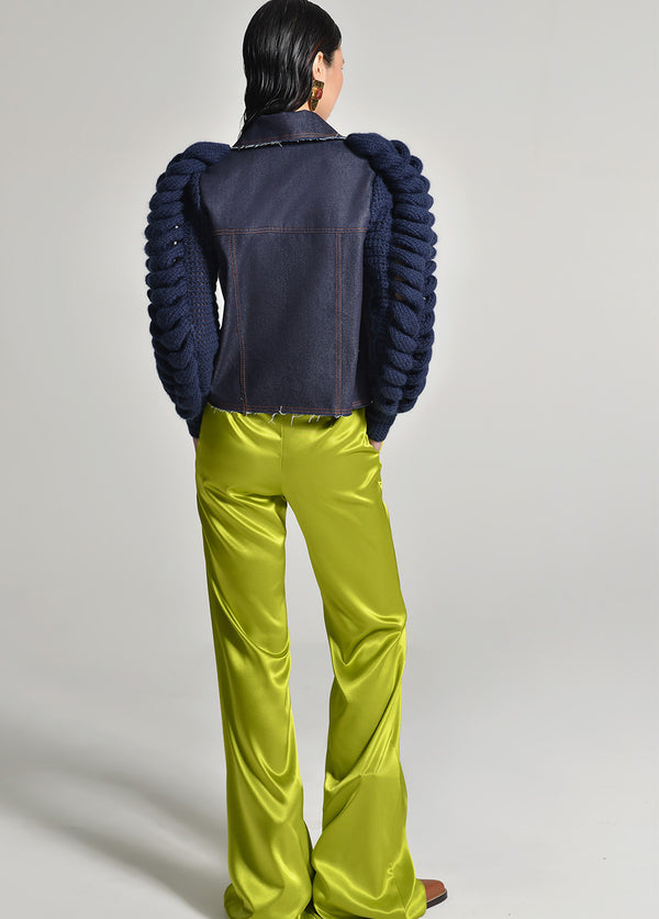 Liya DENIM BLAZER WITH KNITTED SLEEVES