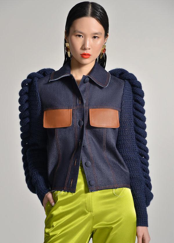 Liya DENIM BLAZER WITH KNITTED SLEEVES