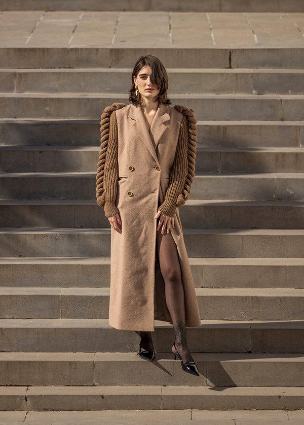 Liya DOUBLE-BREASTED KNITTED SLEEVES COAT