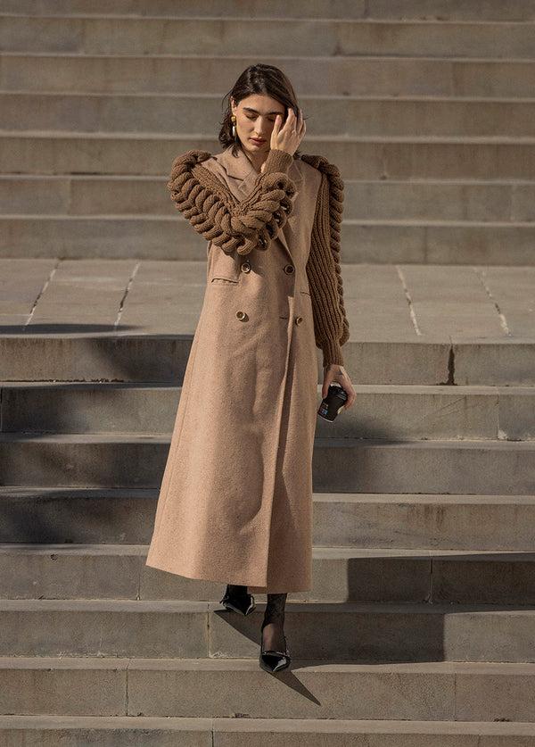 Liya DOUBLE-BREASTED KNITTED SLEEVES COAT