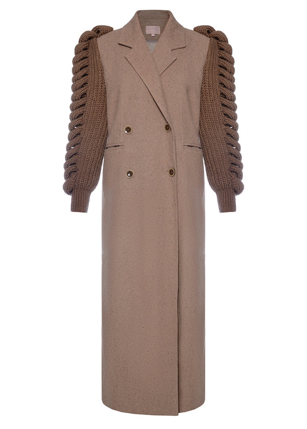 liya DOUBLE-BREASTED KNITTED SLEEVES COAT