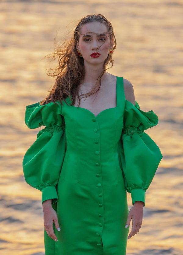 Liya GREEN PUFF SLEEVES DRESS