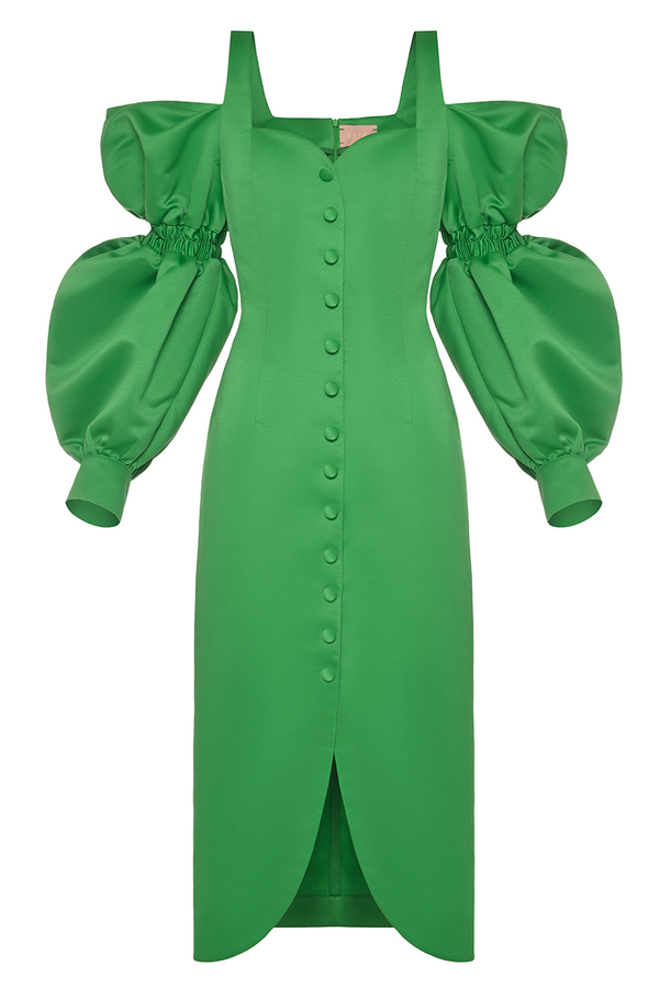 Liya GREEN PUFF SLEEVES DRESS