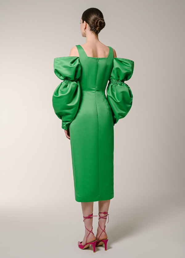 Liya GREEN PUFF SLEEVES DRESS