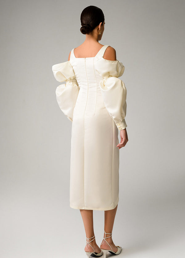 Liya IVORY PUFF SLEEVES DRESS