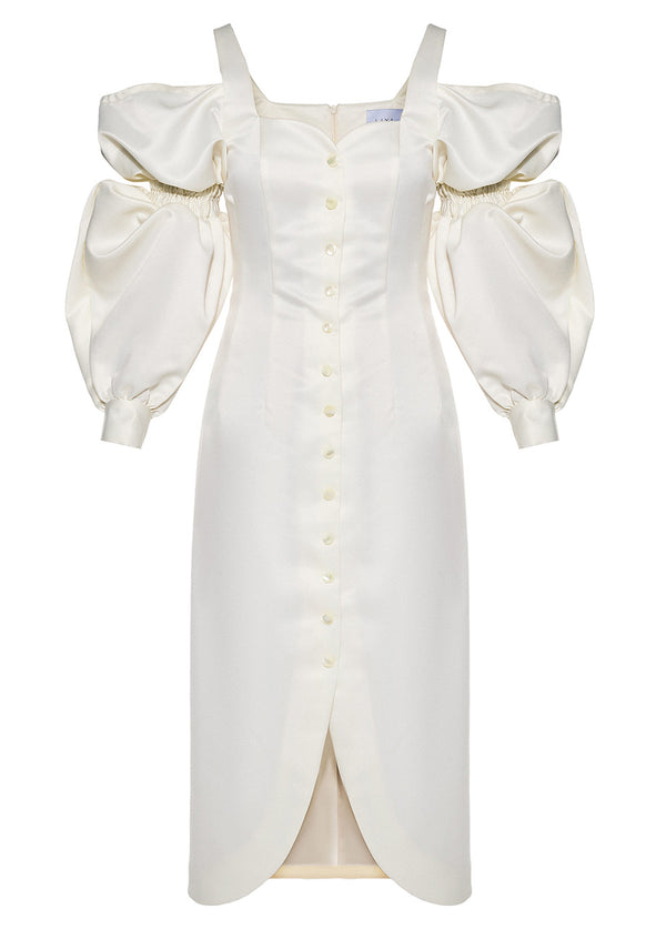Liya IVORY PUFF SLEEVES DRESS