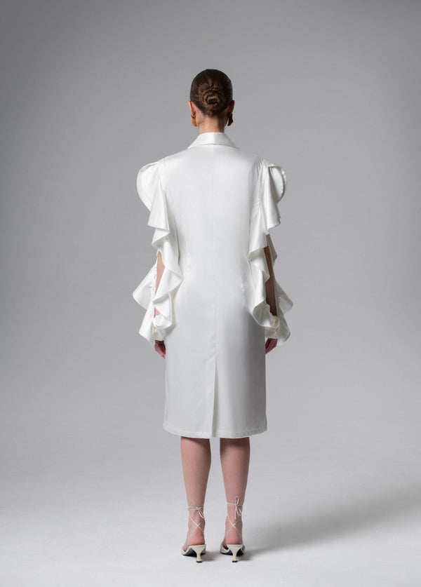 Liya IVORY RUFFLE-SLEEVE DRESS