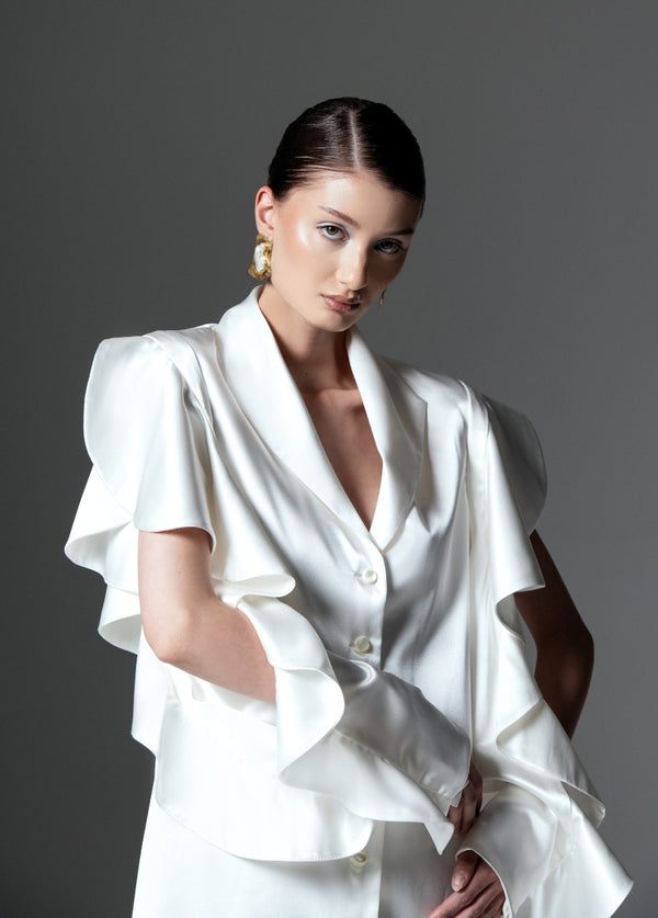 Liya IVORY RUFFLE-SLEEVE DRESS