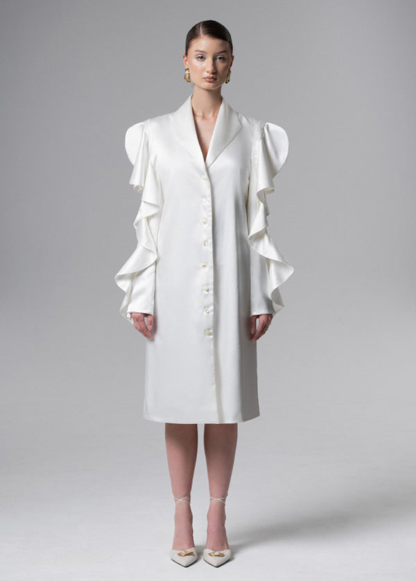 liya IVORY RUFFLE-SLEEVE DRESS