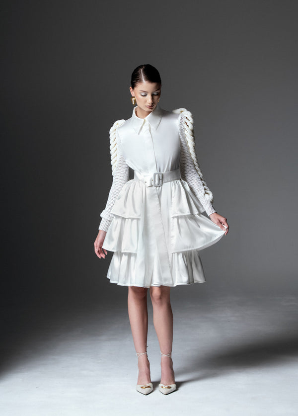 Liya IVORY STATEMENT SLEEVE DRESS