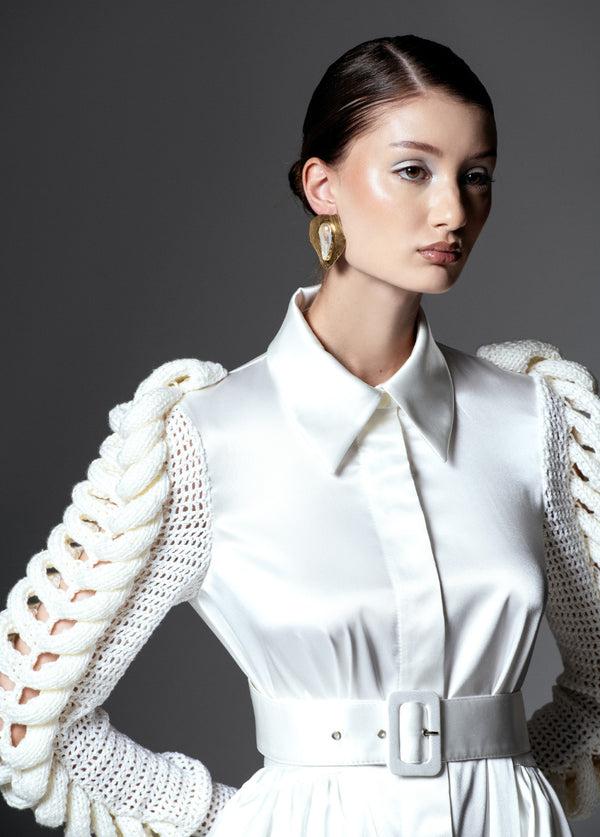 Liya IVORY STATEMENT SLEEVE DRESS