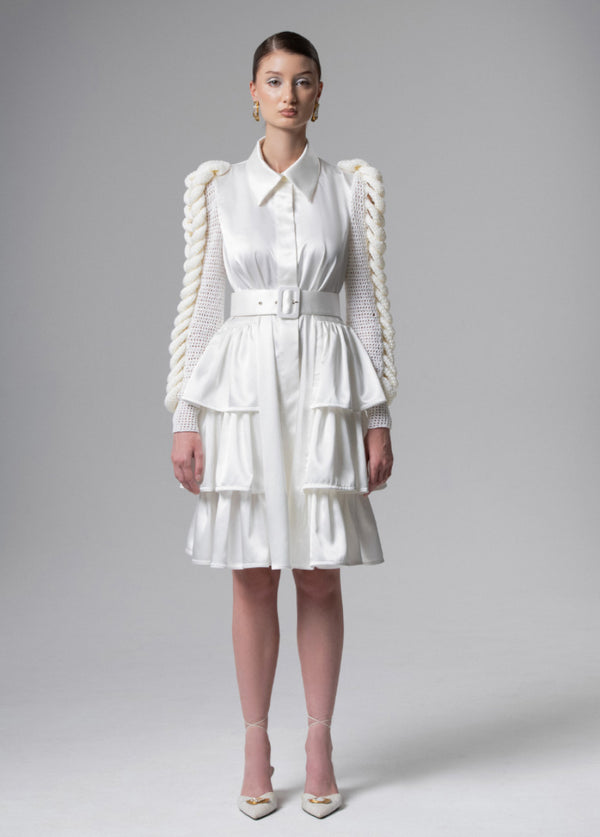 liya IVORY STATEMENT SLEEVE DRESS