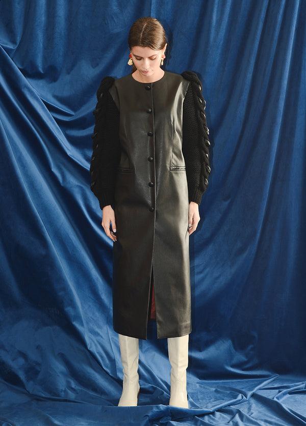 Liya KNITTED SLEEVES STRAIGHT COAT