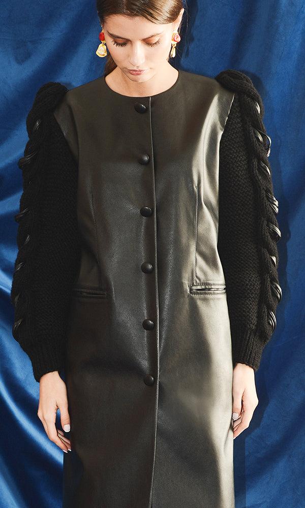 Liya KNITTED SLEEVES STRAIGHT COAT