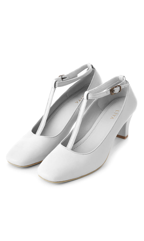 liya LEATHER MIDI HEELS SHOES