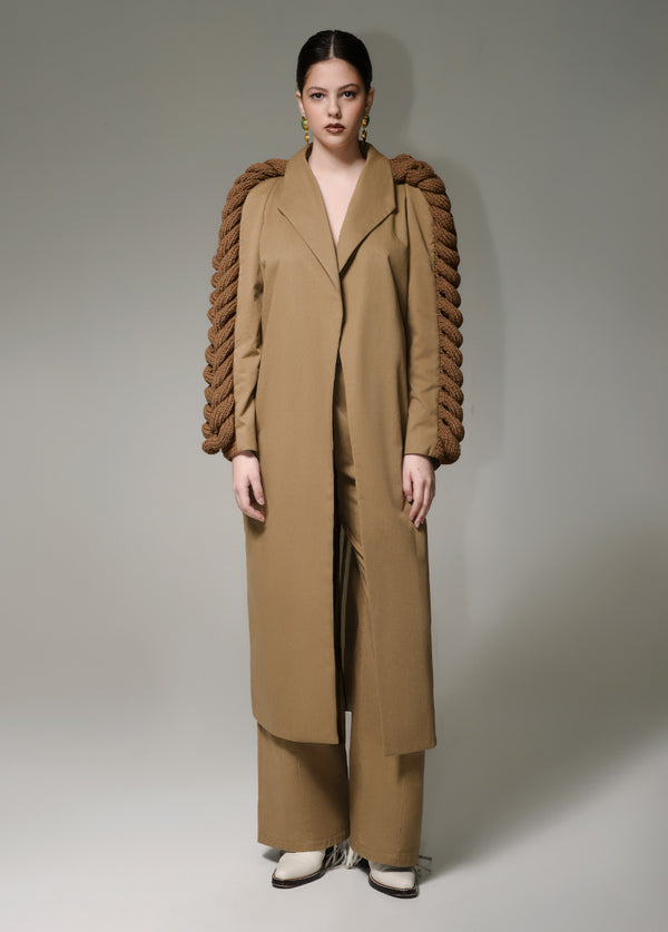 liya PECAN KNITTED SLEEVES TRENCH