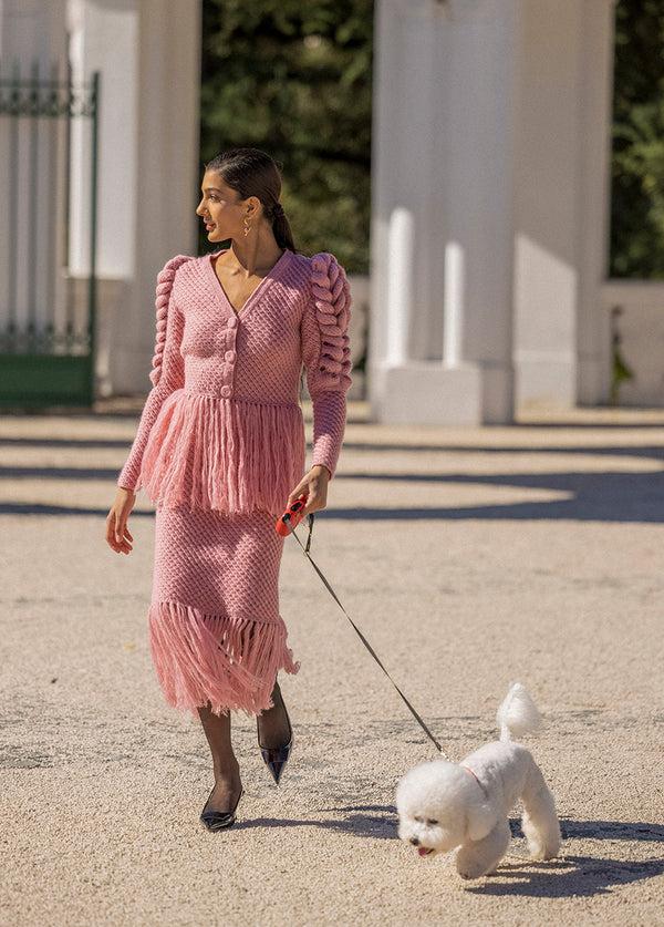 Liya PINK CARDIGAN WITH FRINGES