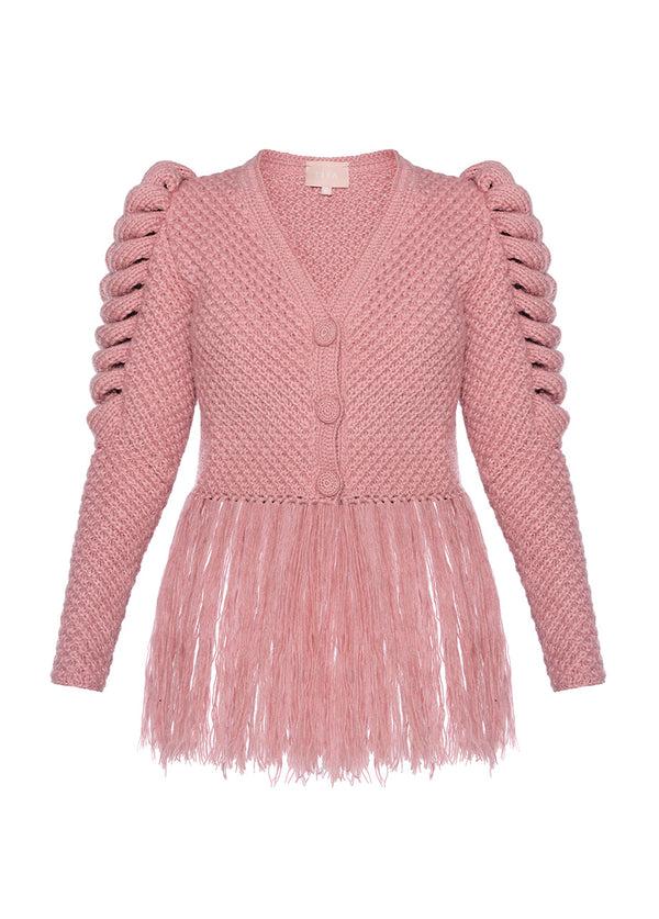 Liya PINK CARDIGAN WITH FRINGES