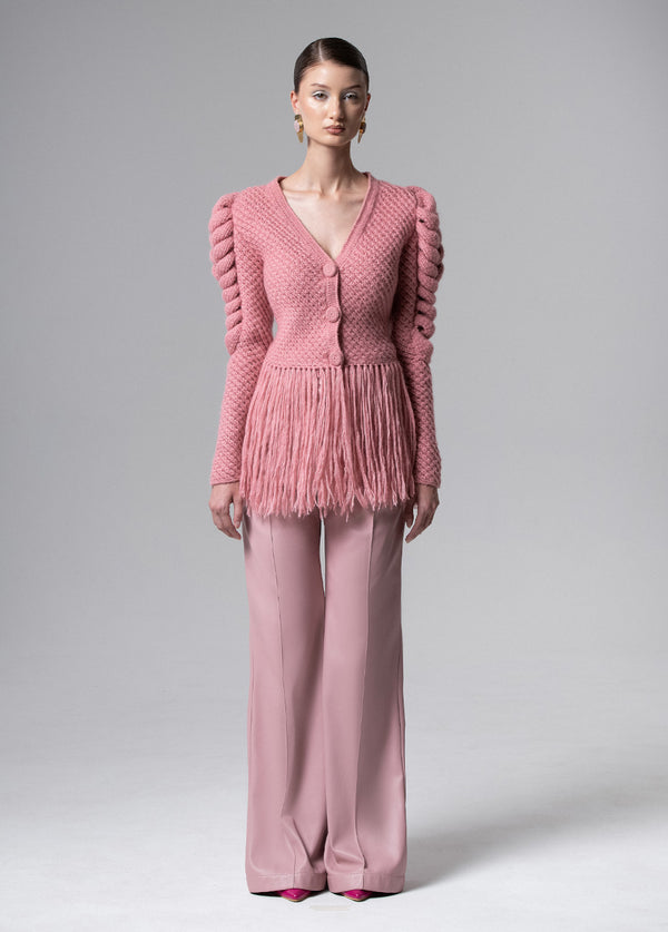 liya PINK CARDIGAN WITH FRINGES