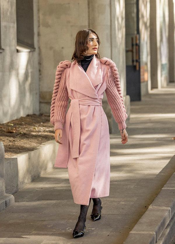 Liya PINK COAT WITH KNITTED SLEEVES