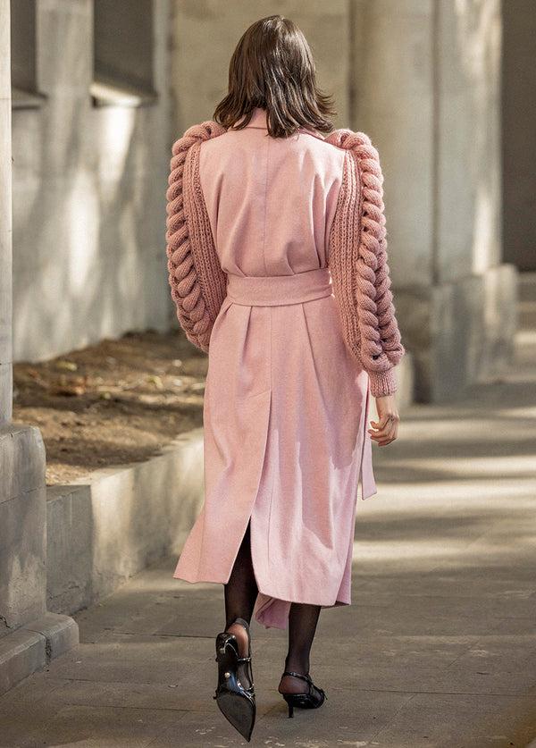 Liya PINK COAT WITH KNITTED SLEEVES