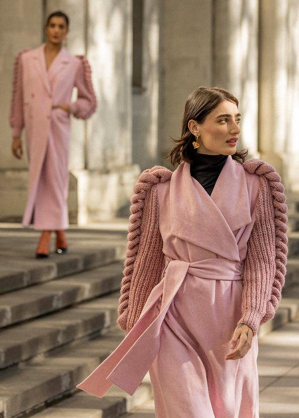 Liya PINK COAT WITH KNITTED SLEEVES