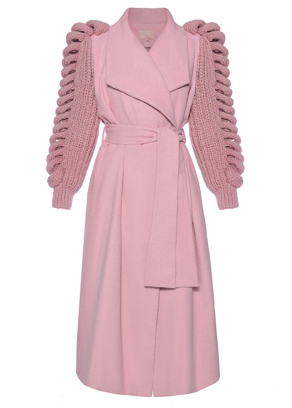 liya PINK COAT WITH KNITTED SLEEVES