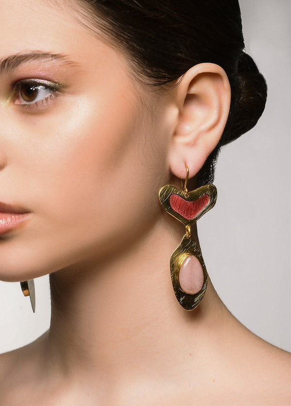 liya PINK HEART DROP EARRINGS