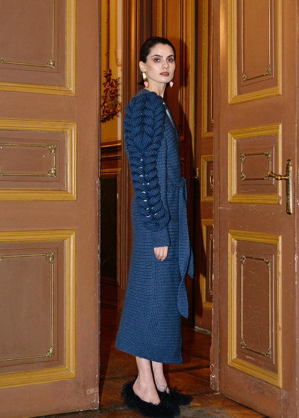 Liya TRIPLE SLEEVES BLUE KNITTED COAT
