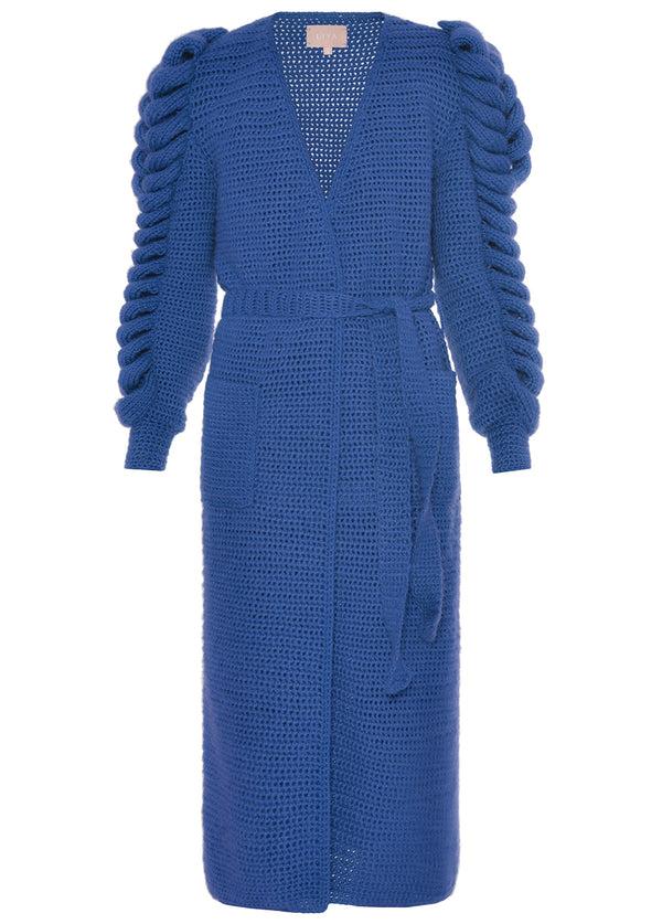 liya TRIPLE SLEEVES BLUE KNITTED COAT
