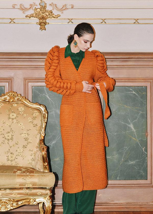 Liya TRIPLE SLEEVES ORANGE KNITTED COAT