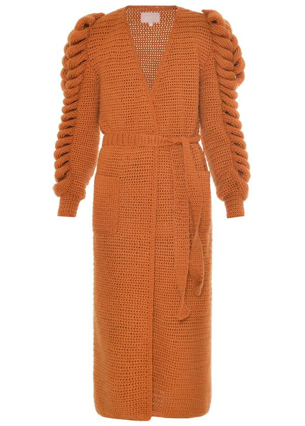 liya TRIPLE SLEEVES ORANGE KNITTED COAT
