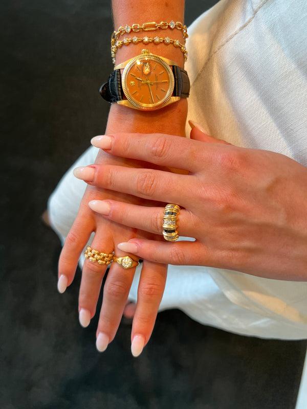 Lizzie Mandler 5 Row Black And White Diamond Carre Fluted Bar Ring