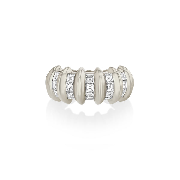 Lizzie Mandler 5 Row White Diamond Carre Fluted Bar Ring