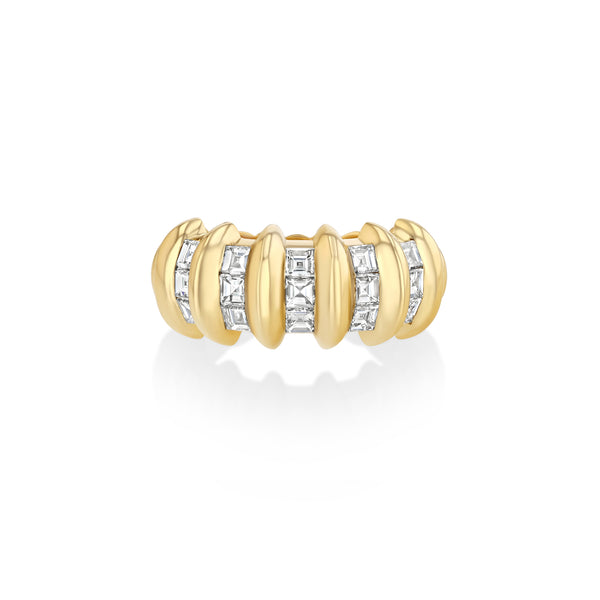 Lizzie Mandler 5 Row White Diamond Carre Fluted Bar Ring