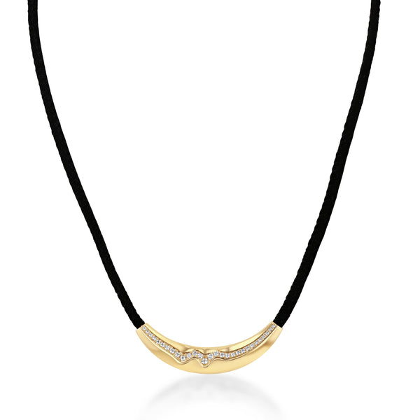 Lizzie Mandler Black Leather Chord Liquid Gold Pave Slider