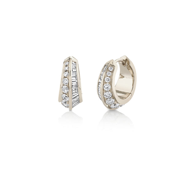 Lizzie Mandler Crescent Hoops With Pave Diamonds And Tapered Baguettes