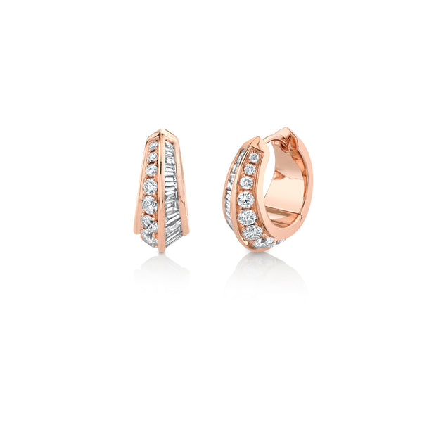 Lizzie Mandler Crescent Hoops With Pave Diamonds And Tapered Baguettes