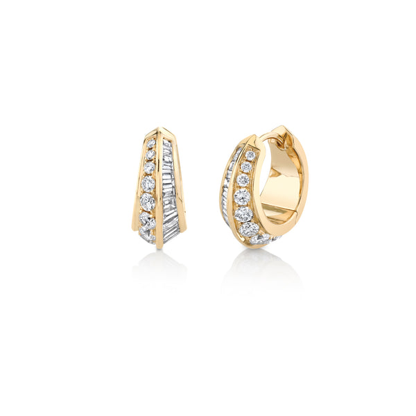 Lizzie Mandler Crescent Hoops with Pave Diamonds and Tapered Baguettes