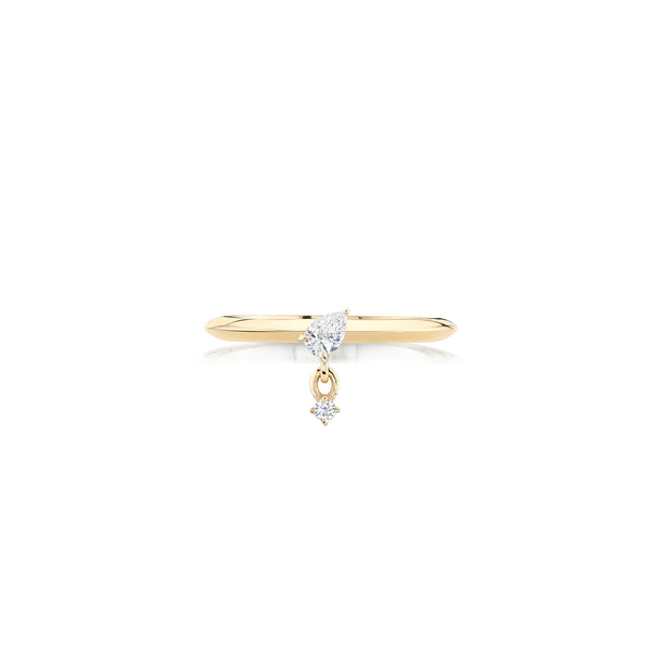 Lizzie Mandler Double Drop Prong Set Petite Pear and Round Diamond Ring
