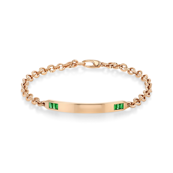 Lizzie Mandler Emerald Baguette Tipped Micro ID Bracelet