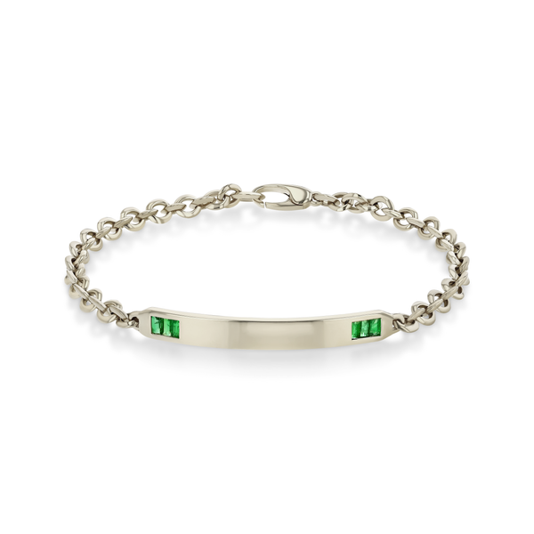 Lizzie Mandler Emerald Baguette Tipped Micro ID Bracelet