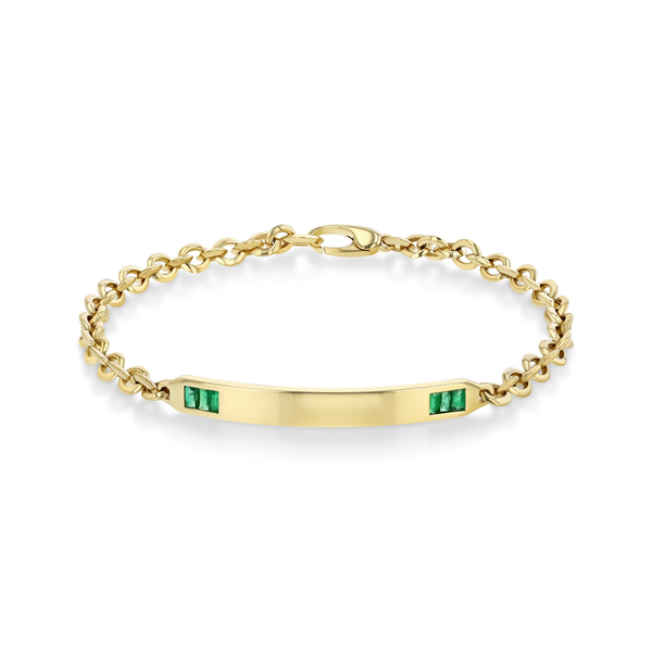 Lizzie Mandler Emerald Baguette Tipped Micro ID Bracelet