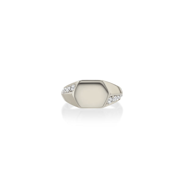 Lizzie Mandler Flip Pave Hex Knife Edge Signet Ring