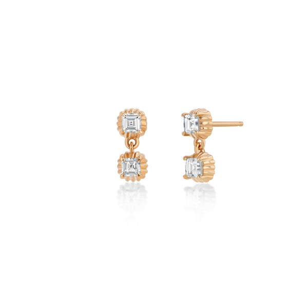 Lizzie Mandler Fluted Bezel Carre Diamond Double Drop Studs