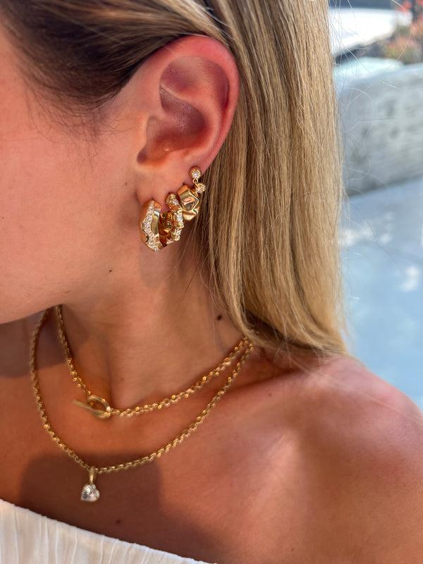 Lizzie Mandler Fluted Bezel Round Diamond Double Drop Studs