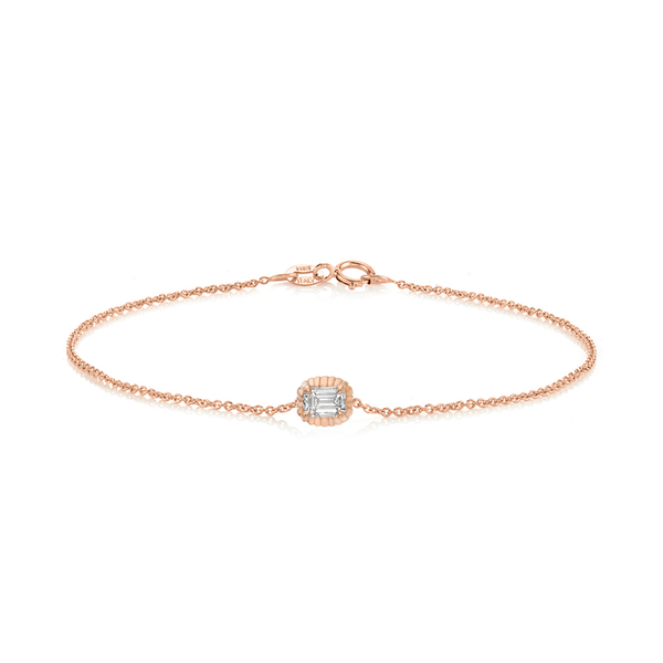 Lizzie Mandler Fluted Button Bracelet With Emerald Cut Diamond