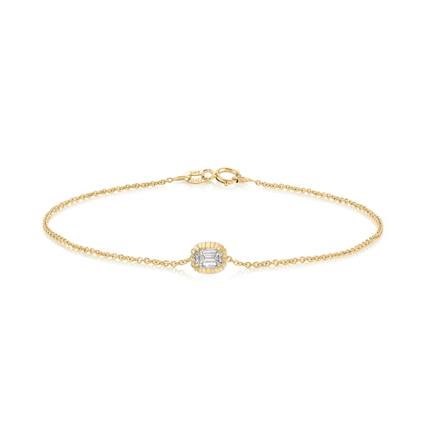 Lizzie Mandler Fluted Button Bracelet With Emerald Cut Diamond