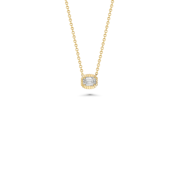 Lizzie Mandler Fluted Button Necklace With Emerald Cut Diamond